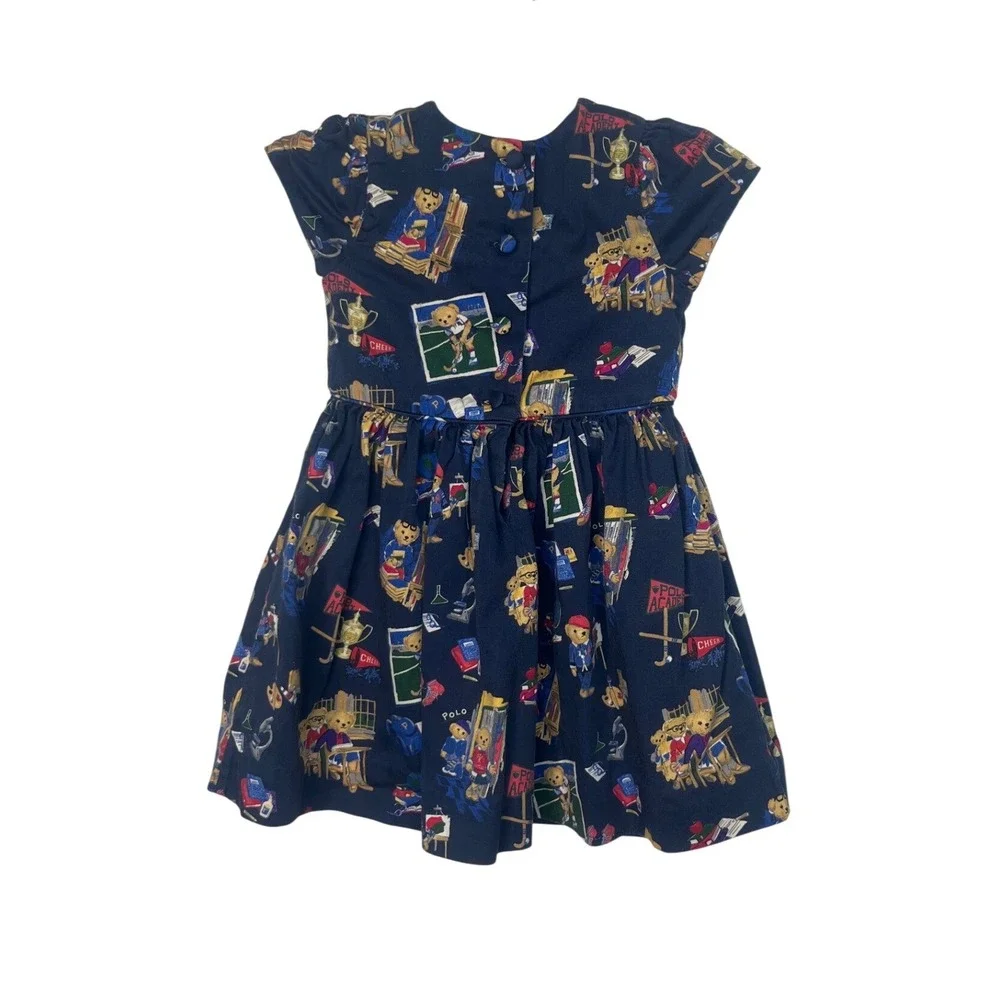 Ralph Lauren Bear Dress Navy Blue Collegiate Academy 18M Cotton Preppy